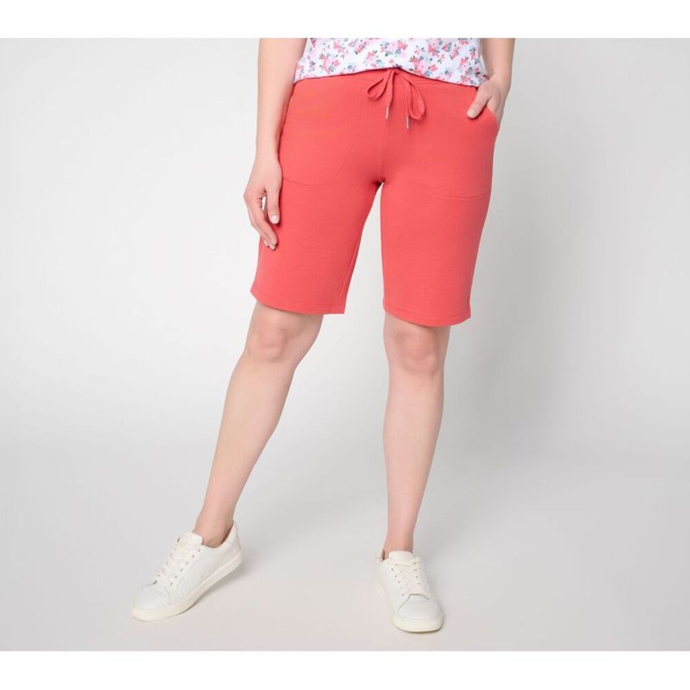 Denim & Co. Women's Shorts Sz M Active French Terry Pull-On Orange - Picture 1 of 4